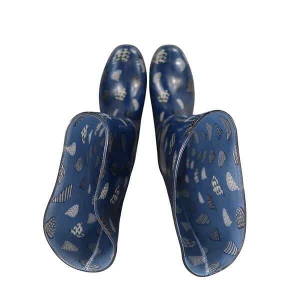 Toms Shoes Womens 7 Rain Boots Rubber Print Pull On Cabrilla Round Toe Blue Tall - Picture 7 of 15